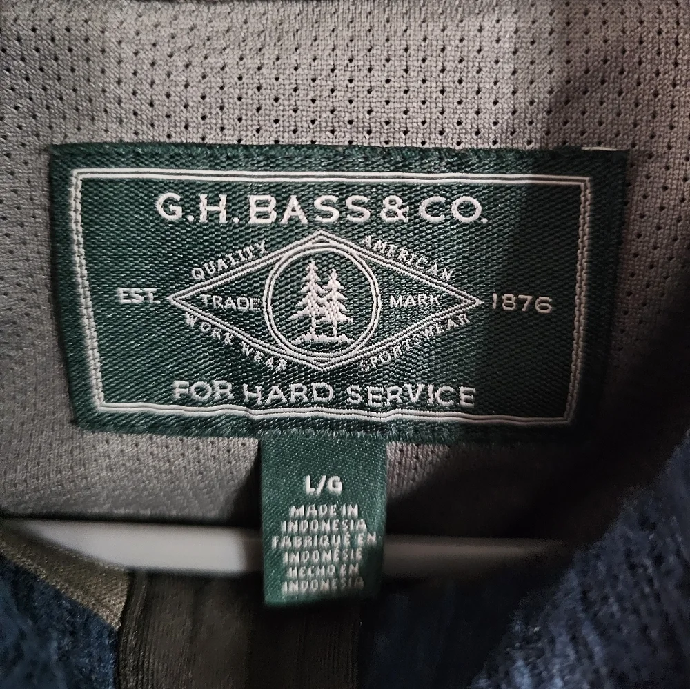 G.H. Bass & Co Men Large Quarter Snap Fleece Pullover Blue Nylon Yoke Outdoor